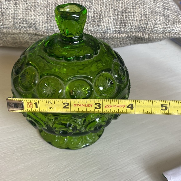 Vintage LE SMITH moon stars green glass pedestal covered candy Dish/ lid RARE - Picture 3 of 6